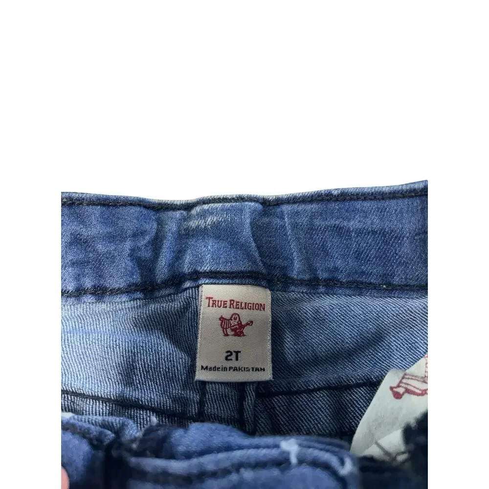 True Religion Toddler Girls Denim Shorts Size 2T Blue Stretch Cuffed Rhinestone